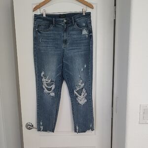 Judy Blue STRAIGHT FIT High Rise Distressed Ripped Jeans 13 / 31 Stretch